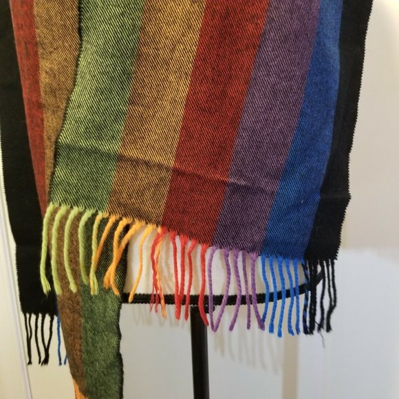 Cashmyarn By Berkshire Colorful Striped Scarf With Fringe Acrylic - Picture 6 of 8